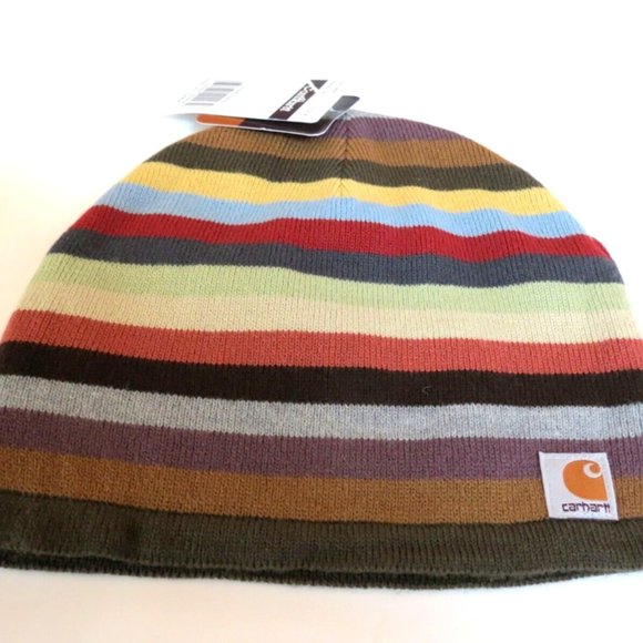 Carhartt Beanie Fleece Lined Earthtone Stripes - Picture 2 of 8